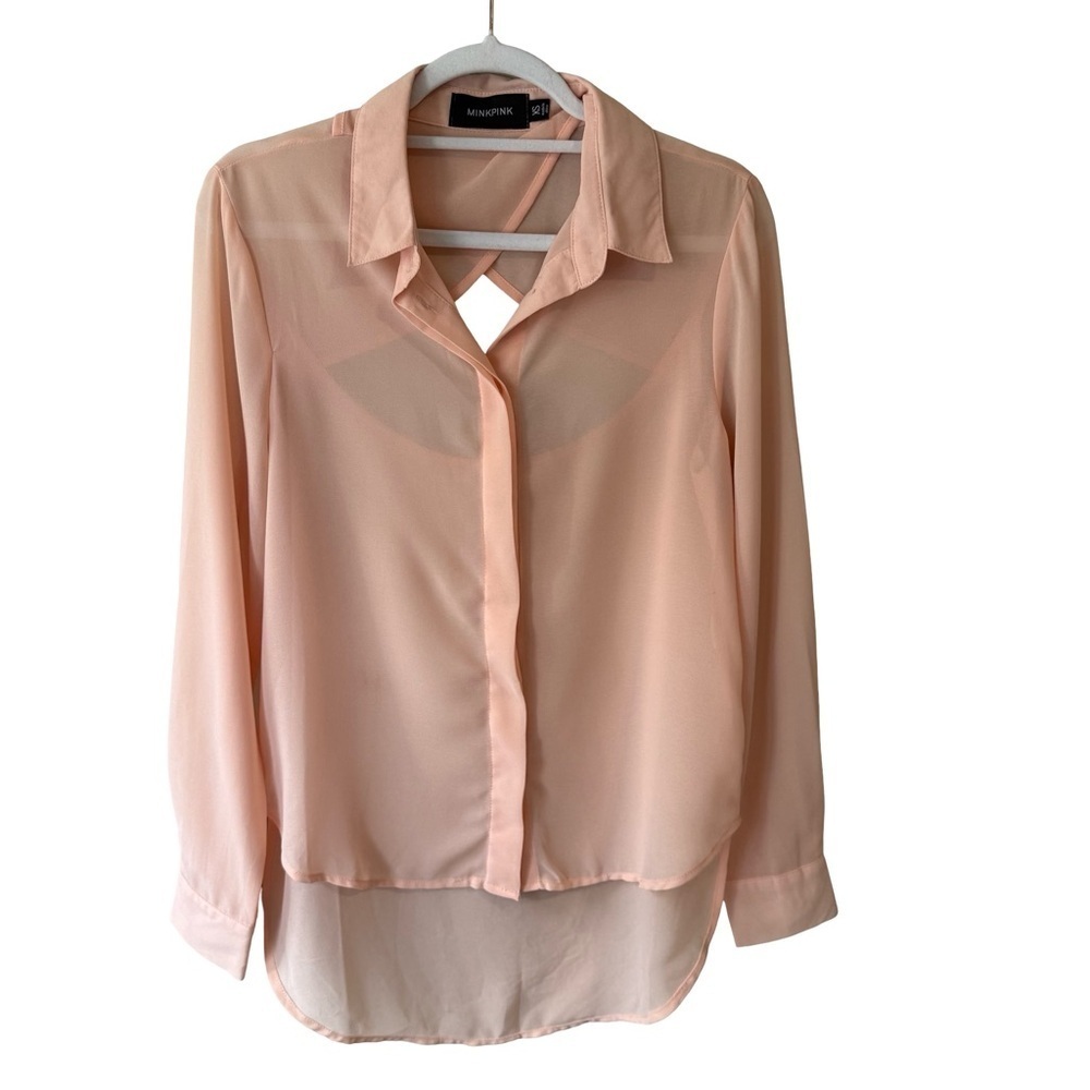 MINKPINK Light Pink Sheer Blouse Size XS Minimalist Feminine Date Night High Low